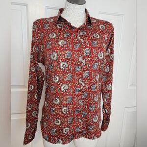 Red & Gold Collar Button Up  Paisley Women's Shirt Size S NWOT